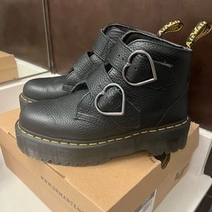 Dr. Martens Black Devon Heart Buckle Boots